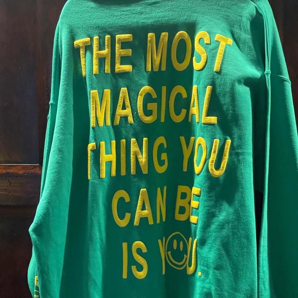 Green Sweatshirt with Yellow Text
